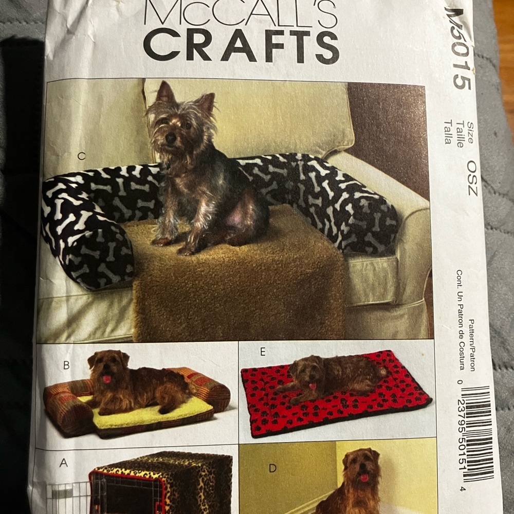 Uncut McCall’s pet accessories sewing pattern.
